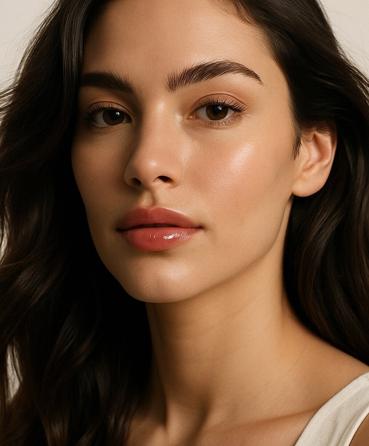 Close-up of woman with natural makeup.